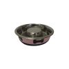 Slow Feeder Spill Proof Pet Bowl with Rubber Base and Bone Design, Pink and Black