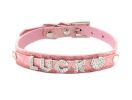 DIY Letter Adjustable Rhinestones Studded Dog Collar Pet Collar(11~14 In, Pink)