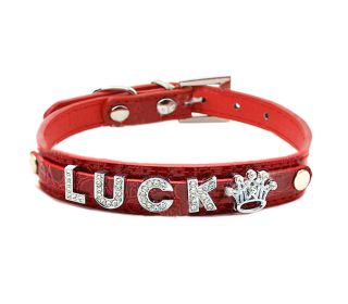 DIY Letter Adjustable Rhinestones Studded Dog Collar Pet Collar(11~14 In, Red)