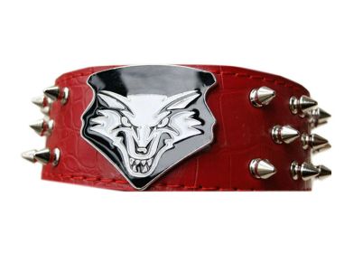 Adjustable PU Leather Spiked Studded Dog Collar Pet Collar(16~19 In, Red)