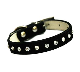 Adjustable Leather Rhinestones Studded Dog Collar Pet Collar(9~13 In, BLACK)