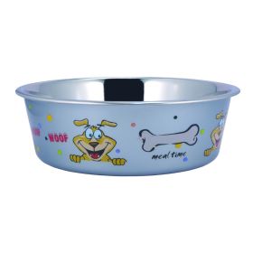 Stainless Steel Pet Bowl with Sneaky Dog Design and Rubber Base, Multicolor