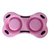 Plastic Pet Double Diner with Stainless Steel Bowls, Pink and Silver