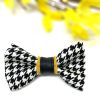 Houndstooth mustard with real leather accent collar & bow tie