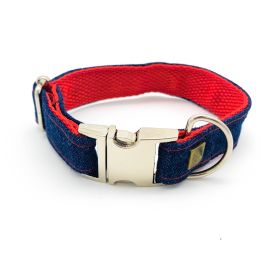 Frayed denim & red collar with bronze studs