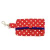 Red Polka dog waste bag holder with blue suede lining