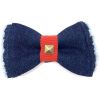 Frayed denim & red collar with bronze studs