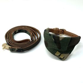 Camouflage leather dog collar bandana and leash set