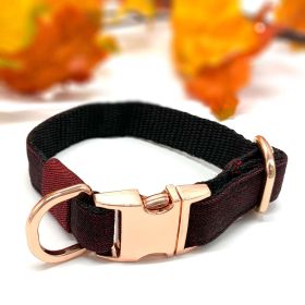 Dark burgundy denim dog collar with rose gold hardware