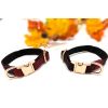 Dark burgundy denim dog collar with rose gold hardware