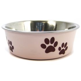 Loving Pets Stainless Steel & Light Pink Dish with Rubber Base (size: Small - 5.5" Diameter)