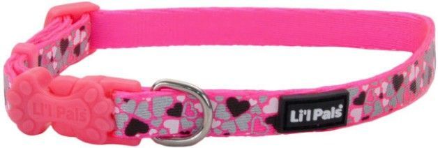 Li'L Pals Reflective Collar - Pink with Hearts (size: 8-12"L x 3/8"W)