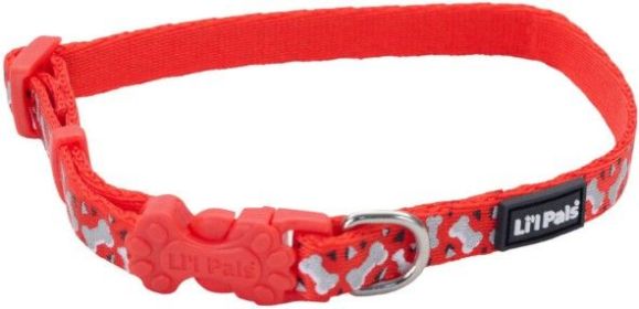 Li'L Pals Reflective Collar - Red with Bones (size: 6-8"L x 3/8"W)