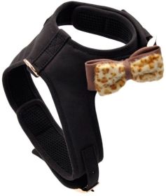 Coastal Pet Accent Microfiber Dog Harness Mod Black with Leopard Bow (size: X-Small)